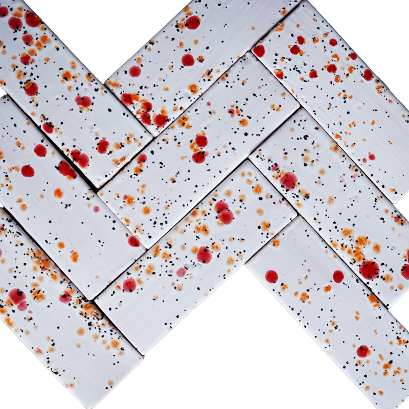 Amapola Hervido hand glazed subway tile in basketweave pattern